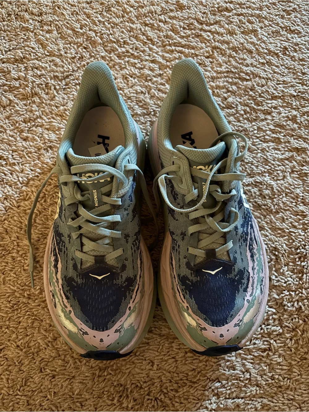 Hoka Womens Running Shoes in Sage Green and Navy